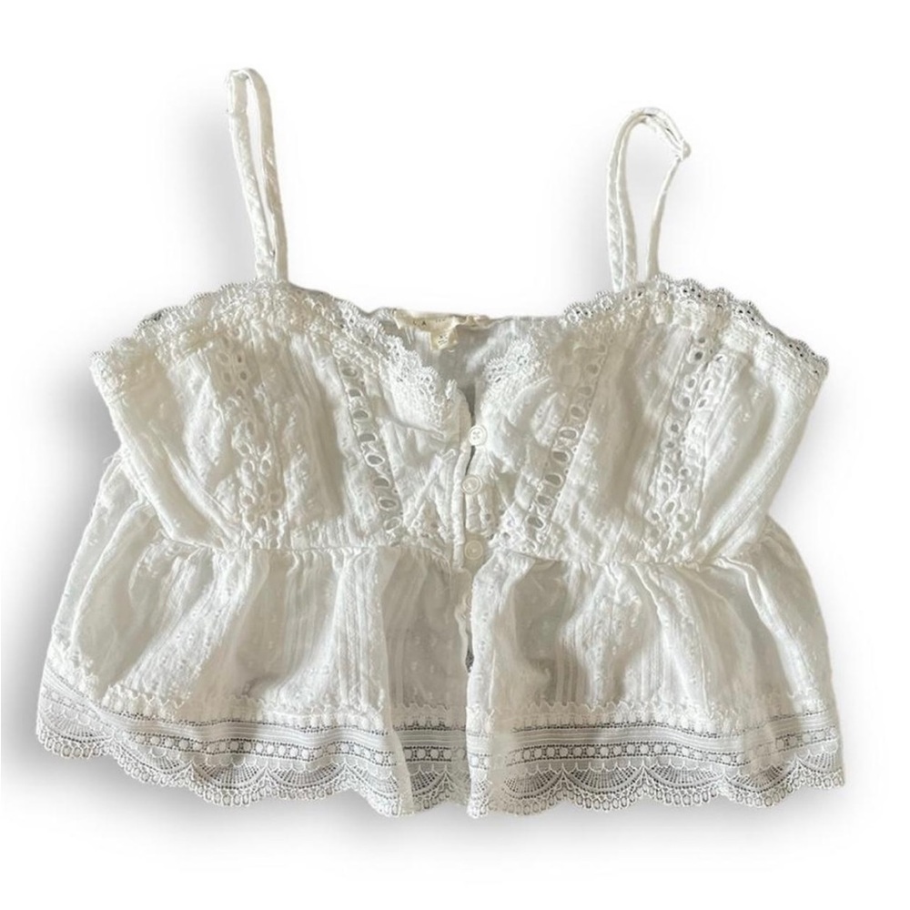 White LA Hearts lace trim cropped baby
doll top